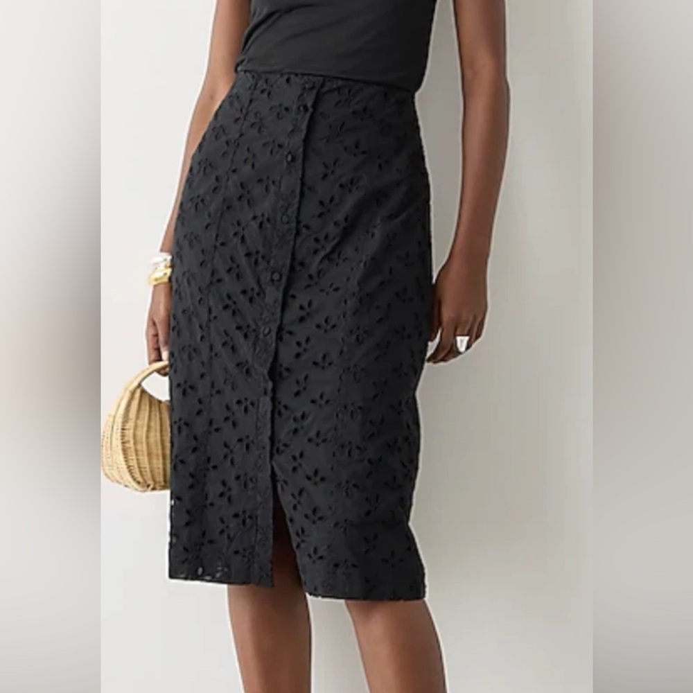J.Crew Button-front cotton eyelet pencil skirt, Navy Blue Sz 14